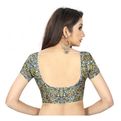 Mayawye Women's Satin Silk, Inner-Cotton Full Stitched Padded Blouse (Black)