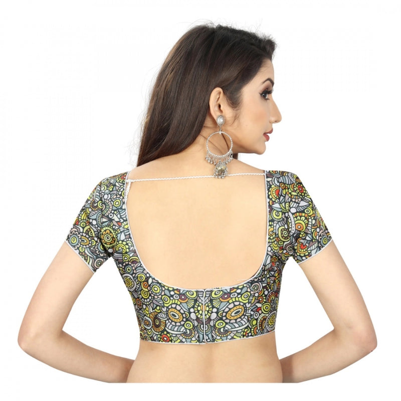 Mayawye Women's Satin Silk, Inner-Cotton Full Stitched Padded Blouse (Black)