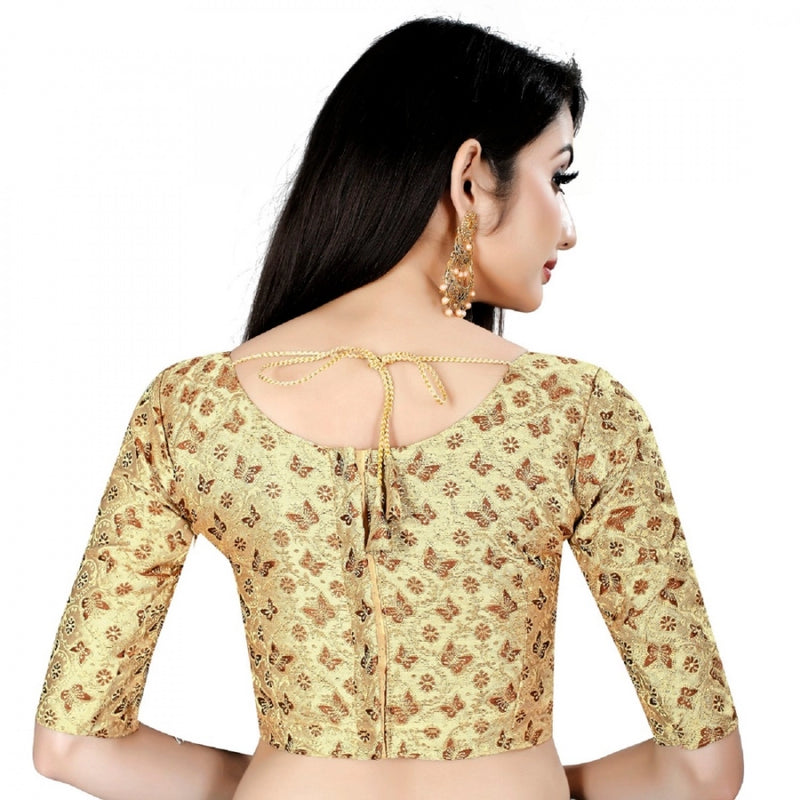 Mayawye Women's Brocade, Inner-Cotton Full Stitched Padded Blouse (Chiku cofee)