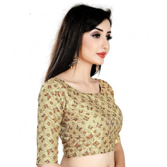 Mayawye Women's Brocade, Inner-Cotton Full Stitched Padded Blouse (Chiku cofee)