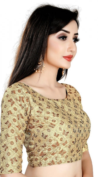 Mayawye Women's Brocade, Inner-Cotton Full Stitched Padded Blouse (Chiku cofee)