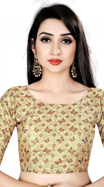 Mayawye Women's Brocade, Inner-Cotton Full Stitched Padded Blouse (Chiku cofee)