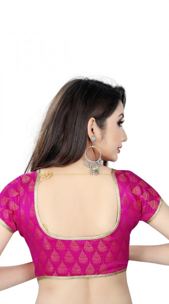 Mayawye Women's Nylon, Inner-Cotton Full Stitched Padded Blouse (Pink)