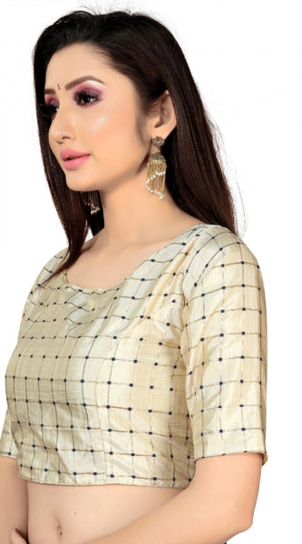 Mayawye Women's Brocade, Inner-Cotton Full Stitched Padded Blouse (Chiku )