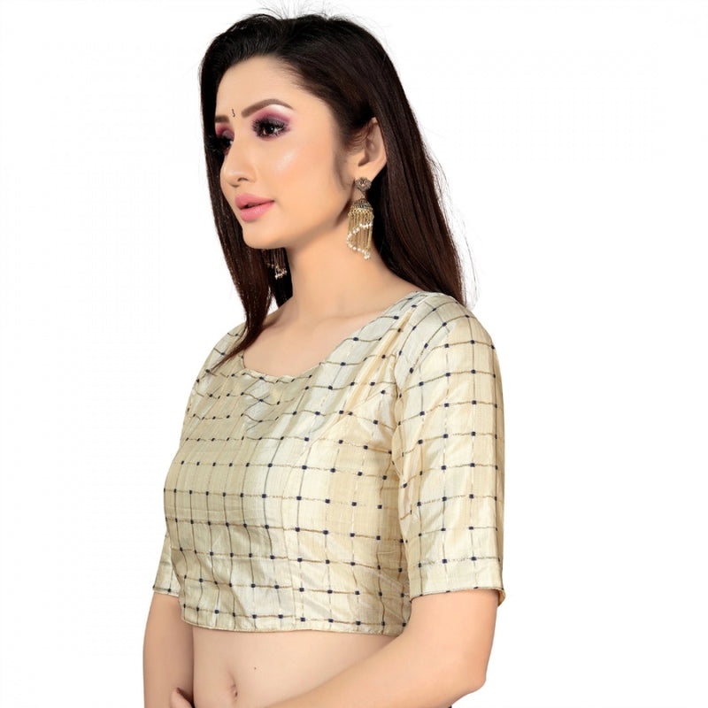 Mayawye Women's Brocade, Inner-Cotton Full Stitched Padded Blouse (Chiku )