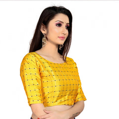 Mayawye Women's Brocade, Inner-Cotton Full Stitched Padded Blouse (Yellow )