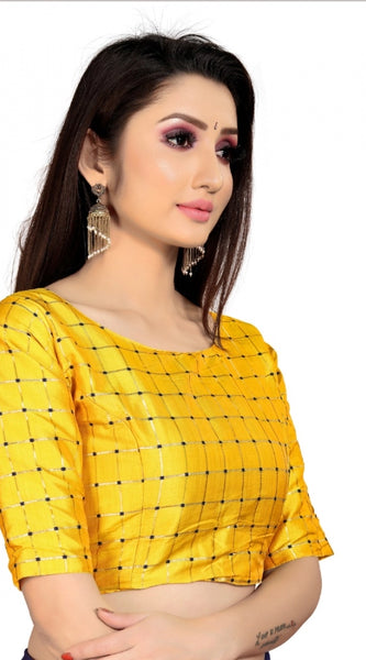 Mayawye Women's Brocade, Inner-Cotton Full Stitched Padded Blouse (Yellow )