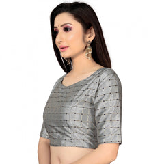 Mayawye Women's Brocade, Inner-Cotton Full Stitched Padded Blouse (Light Gray )