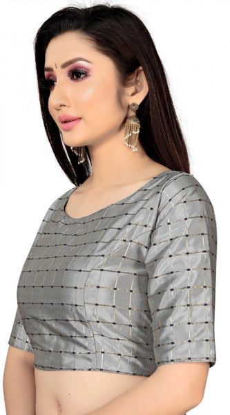 Mayawye Women's Brocade, Inner-Cotton Full Stitched Padded Blouse (Light Gray )