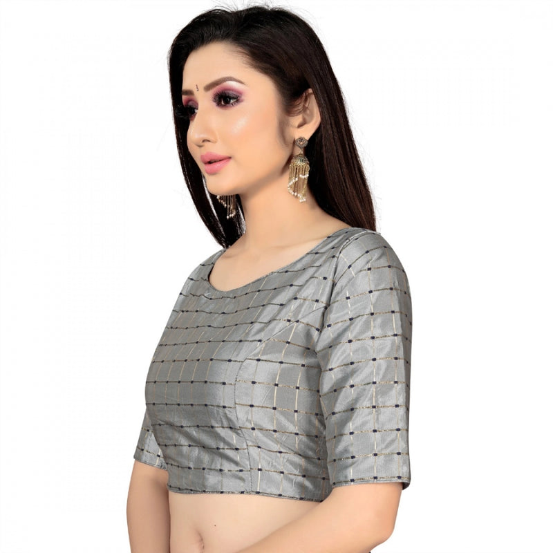 Mayawye Women's Brocade, Inner-Cotton Full Stitched Padded Blouse (Light Gray )