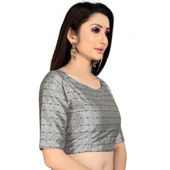 Mayawye Women's Brocade, Inner-Cotton Full Stitched Padded Blouse (Light Gray )