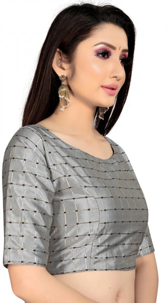 Mayawye Women's Brocade, Inner-Cotton Full Stitched Padded Blouse (Light Gray )