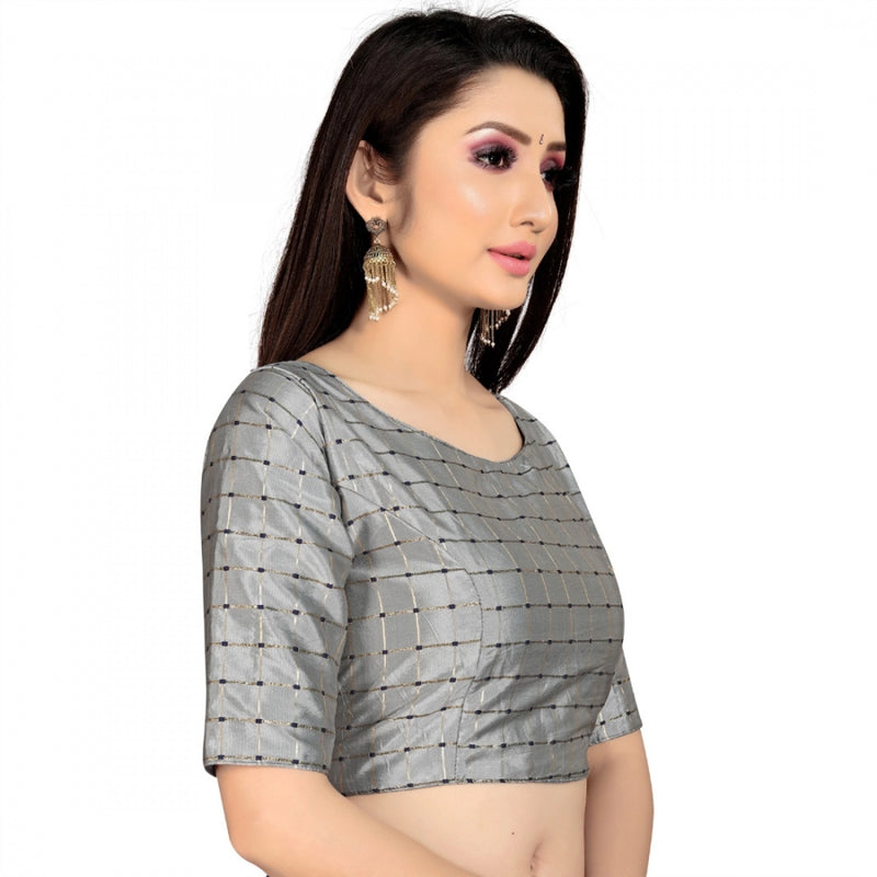 Mayawye Women's Brocade, Inner-Cotton Full Stitched Padded Blouse (Light Gray )