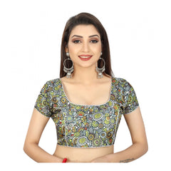 Mayawye Women's Satin Silk, Inner-Cotton Full Stitched Padded Blouse (Black)