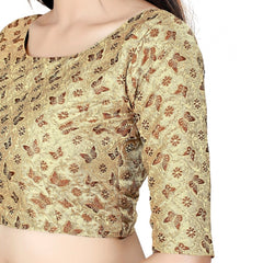 Mayawye Women's Brocade, Inner-Cotton Full Stitched Padded Blouse (Chiku cofee)