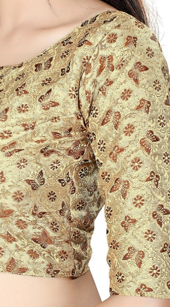 Mayawye Women's Brocade, Inner-Cotton Full Stitched Padded Blouse (Chiku cofee)