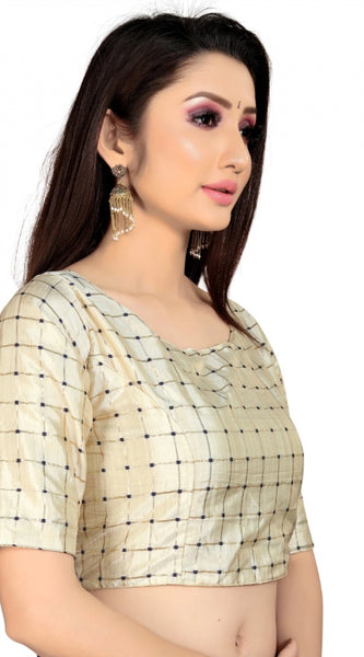 Mayawye Women's Brocade, Inner-Cotton Full Stitched Padded Blouse (Chiku )