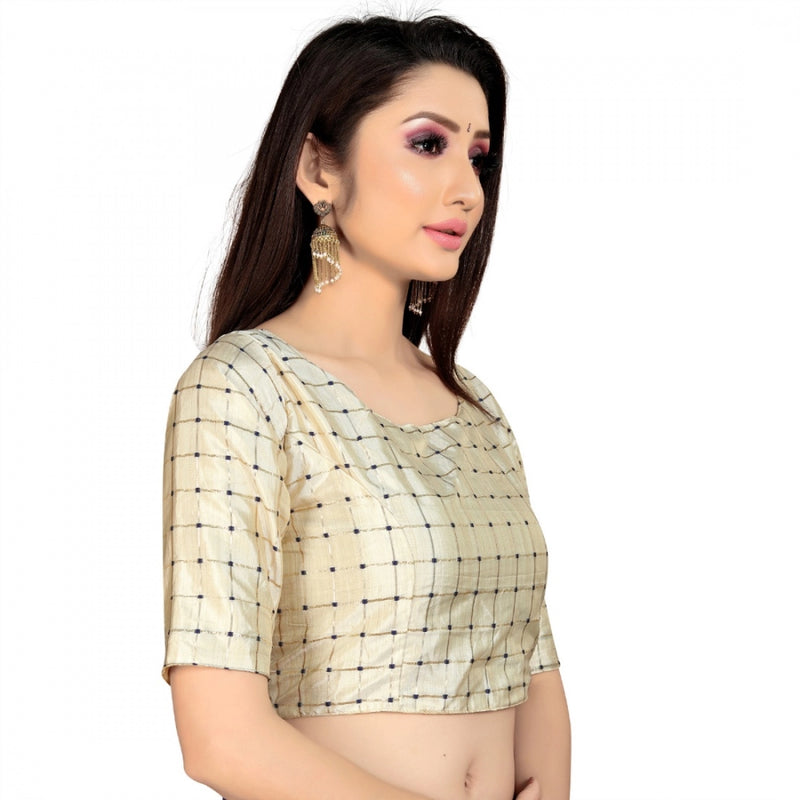 Mayawye Women's Brocade, Inner-Cotton Full Stitched Padded Blouse (Chiku )