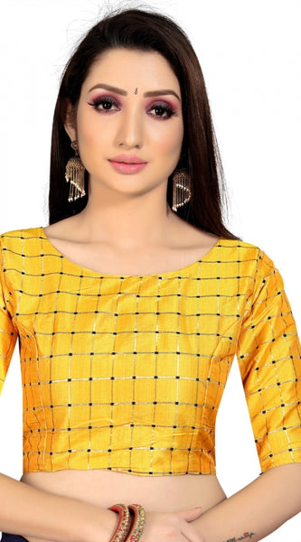 Mayawye Women's Brocade, Inner-Cotton Full Stitched Padded Blouse (Yellow )