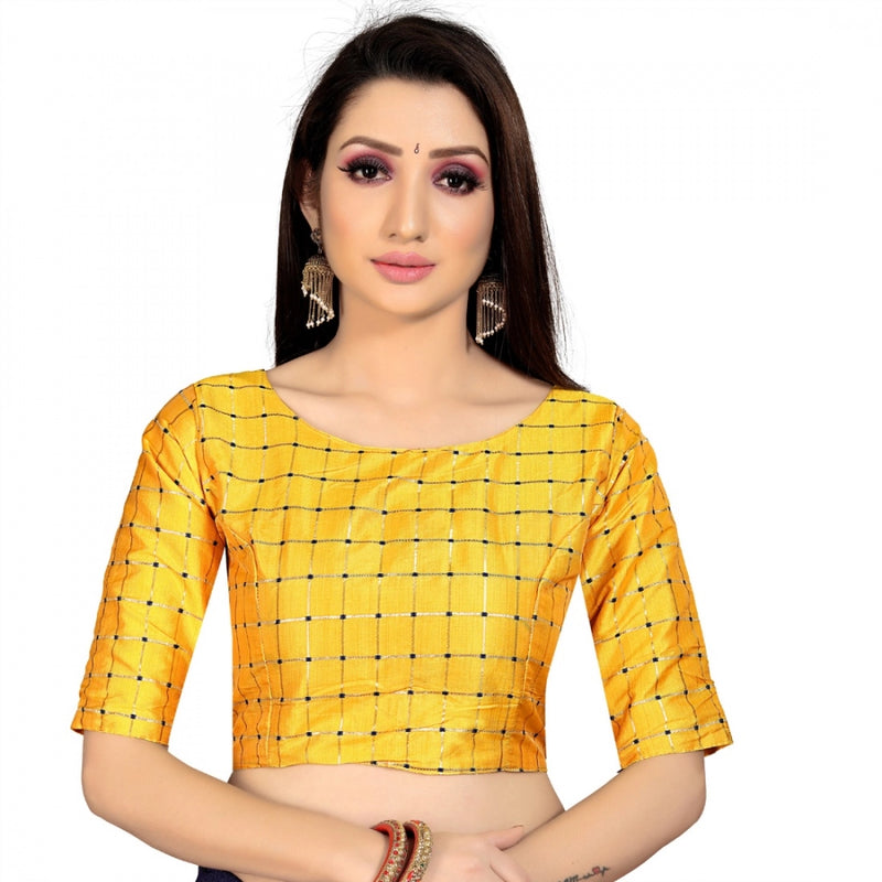Mayawye Women's Brocade, Inner-Cotton Full Stitched Padded Blouse (Yellow )