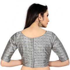 Mayawye Women's Brocade, Inner-Cotton Full Stitched Padded Blouse (Light Gray )