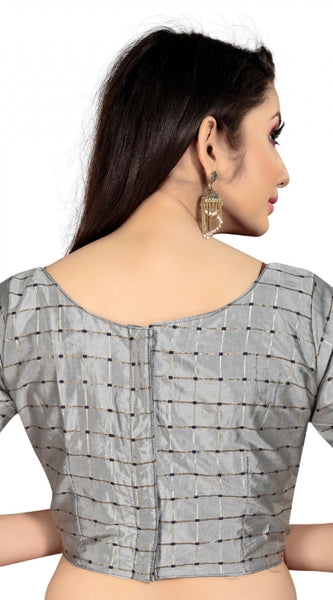 Mayawye Women's Brocade, Inner-Cotton Full Stitched Padded Blouse (Light Gray )