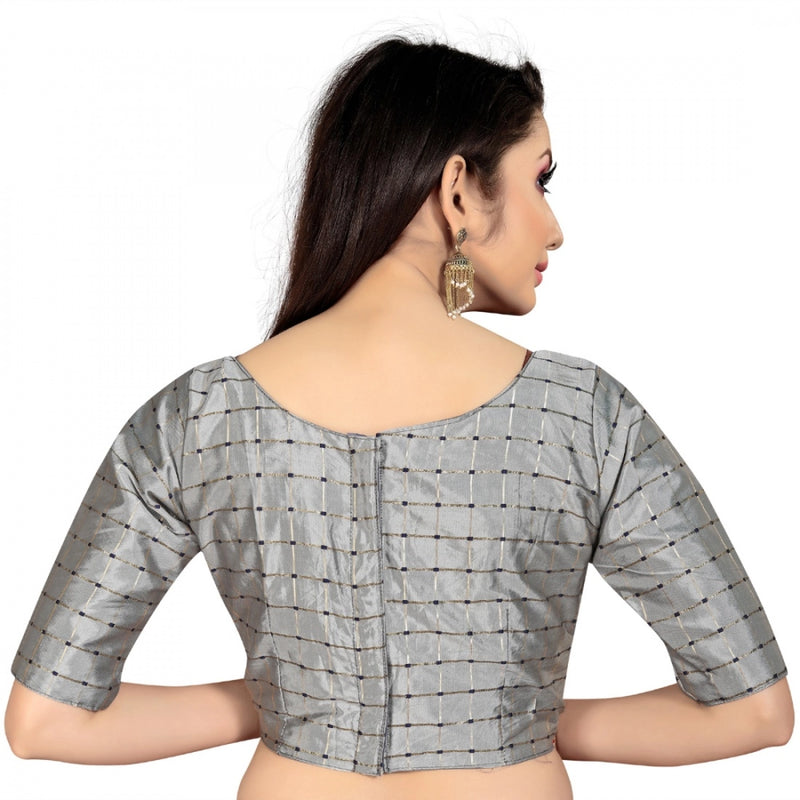 Mayawye Women's Brocade, Inner-Cotton Full Stitched Padded Blouse (Light Gray )