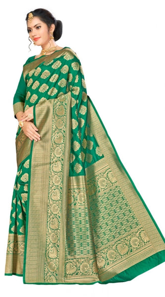 Mayawye Women's Banarasi Silk Saree (Green, 5-6mtrs)
