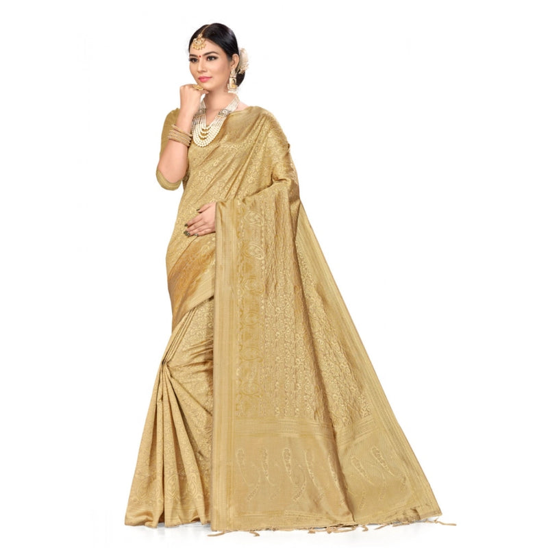Mayawye Women's Banarasi Silk Saree (Cream, 5-6mtrs)