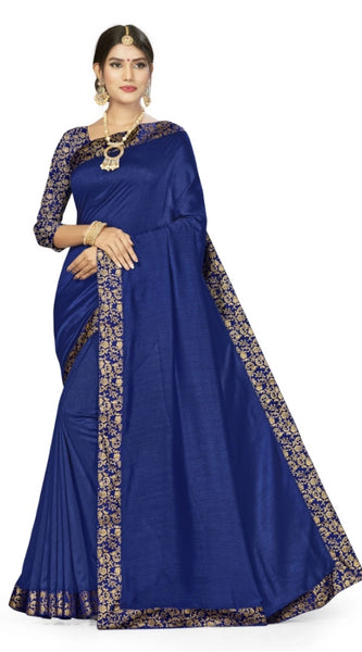 Mayawye Women's Silk Blend Saree (Neavy blue, 5-6mtrs)