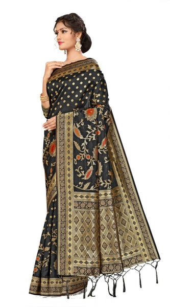 Mayawye Women's Banarasi Silk Saree (Black, 5-6mtrs)