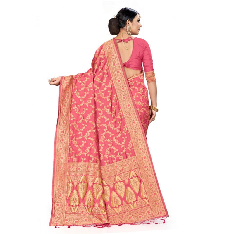 Mayawye Women's Banarasi Silk Saree (Peach, 5-6mtrs)