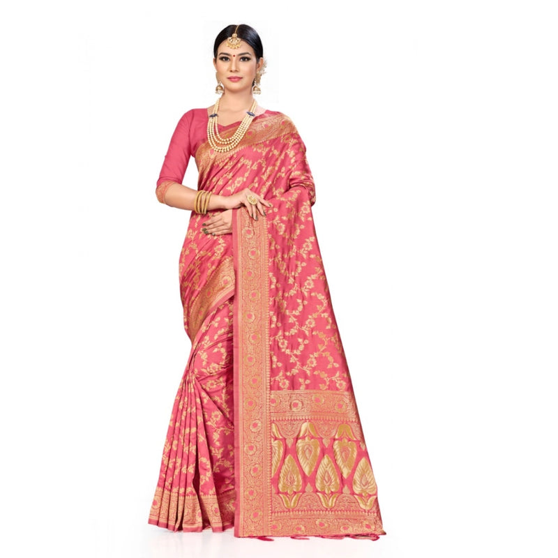 Mayawye Women's Banarasi Silk Saree (Peach, 5-6mtrs)
