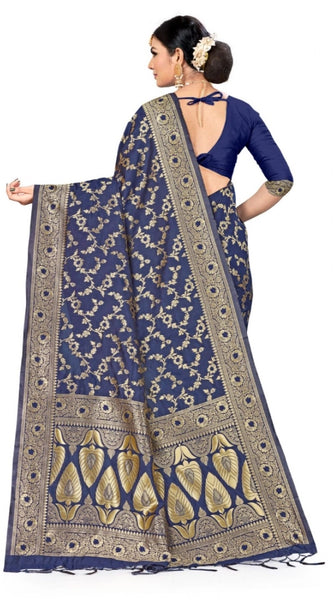 Mayawye Women's Banarasi Silk Saree (Neavy blue, 5-6mtrs)