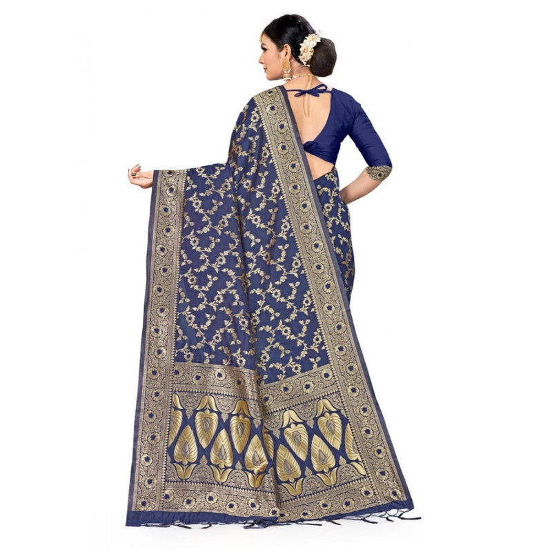 Mayawye Women's Banarasi Silk Saree (Neavy blue, 5-6mtrs)
