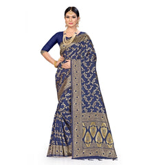 Mayawye Women's Banarasi Silk Saree (Neavy blue, 5-6mtrs)