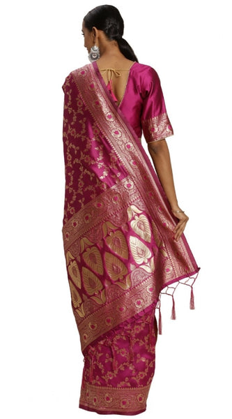 Mayawye Women's Banarasi Silk Saree (Pink, 5-6mtrs)
