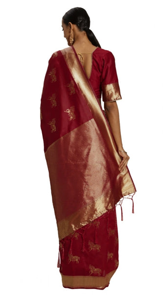 Mayawye Women's Banarasi Silk Saree (Red, 5-6mtrs)