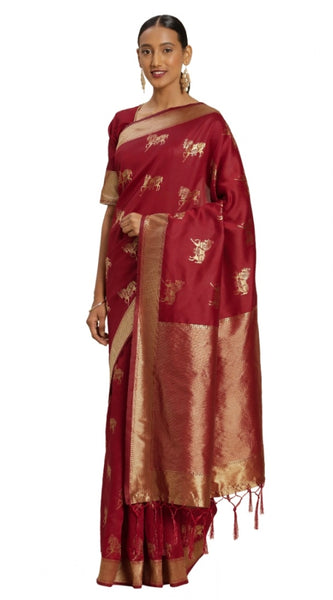 Mayawye Women's Banarasi Silk Saree (Red, 5-6mtrs)