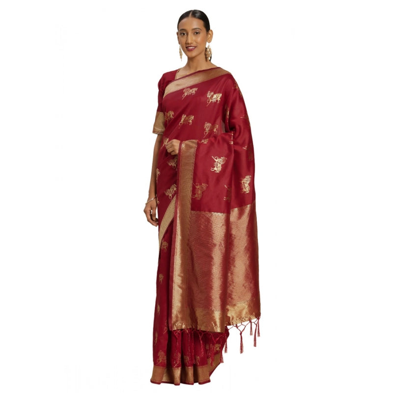 Mayawye Women's Banarasi Silk Saree (Red, 5-6mtrs)
