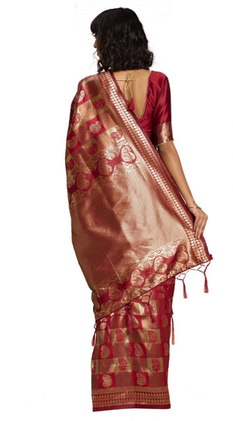 Mayawye Women's Banarasi Silk Saree (Red, 5-6mtrs)