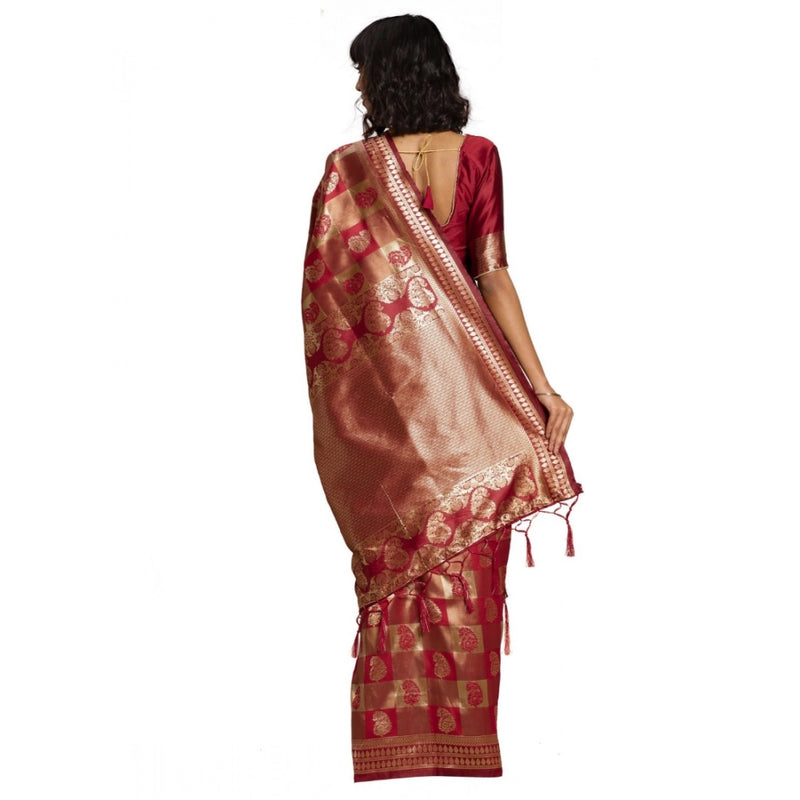 Mayawye Women's Banarasi Silk Saree (Red, 5-6mtrs)