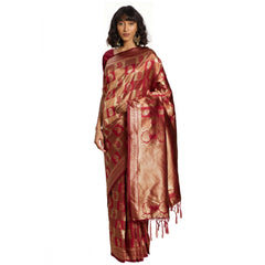 Mayawye Women's Banarasi Silk Saree (Red, 5-6mtrs)
