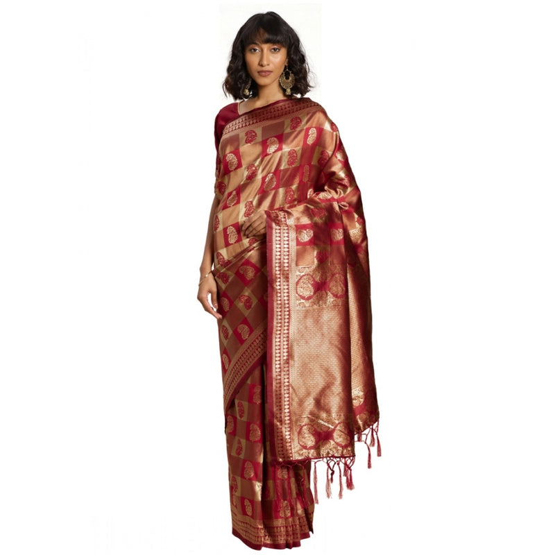 Mayawye Women's Banarasi Silk Saree (Red, 5-6mtrs)