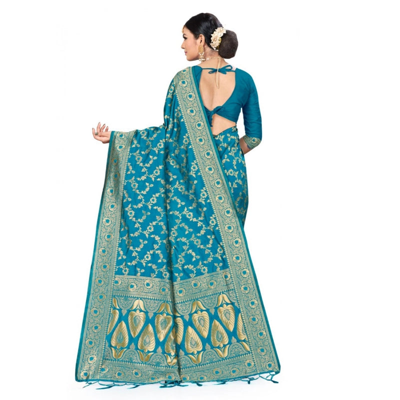 Mayawye Women's Banarasi Silk Saree (Sky blue, 5-6mtrs)