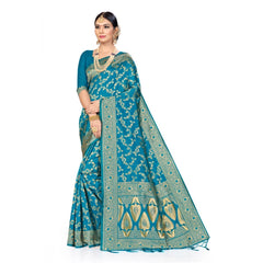 Mayawye Women's Banarasi Silk Saree (Sky blue, 5-6mtrs)
