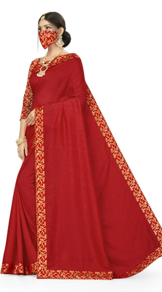 Mayawye Women's Silk Blend Saree (Red, 5-6mtrs)