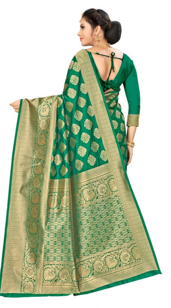 Mayawye Women's Banarasi Silk Saree (Green, 5-6mtrs)