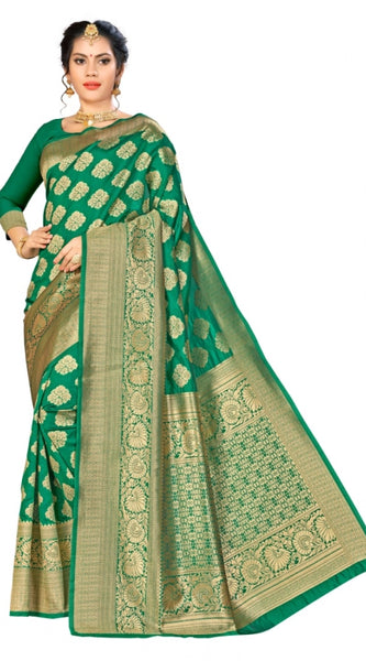 Mayawye Women's Banarasi Silk Saree (Green, 5-6mtrs)