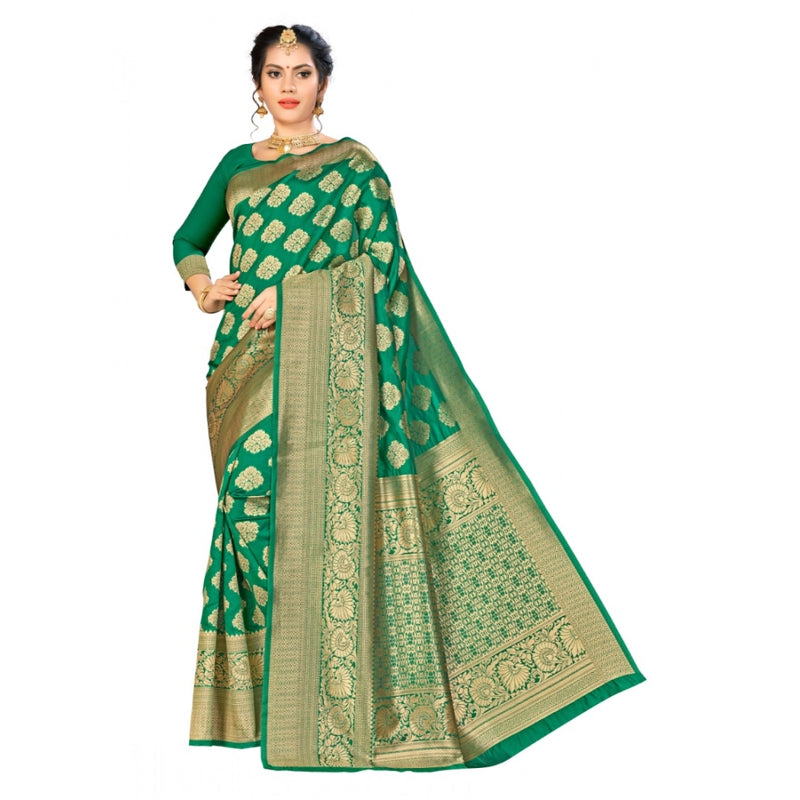 Mayawye Women's Banarasi Silk Saree (Green, 5-6mtrs)